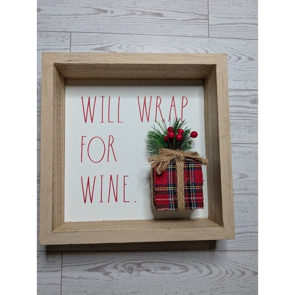Rae Dunn Will Wrap For Wine Framed Wood Sign Christmas Holiday Farmhouse Decor